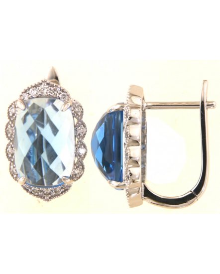 CUSHION SWISS BLUE TOPAZ DIAMOND EARRINGS (VE492)