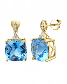CUSHION SWISS BLUE TOPAZ DIAMOND DANGLING (VE495)