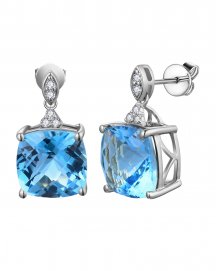 CUSHION SWISS BLUE TOPAZ DIAMOND DANGLING (VE495)