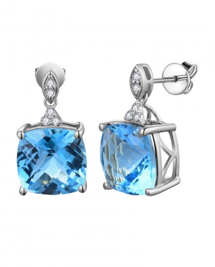 CUSHION SWISS BLUE TOPAZ DIAMOND DANGLING (VE495)