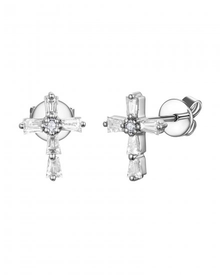 CROSS BAGUETTE DIAMOND STUDS (VE499)