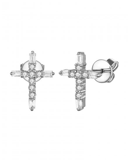 CROSS BAGUETTE DIAMOND STUDS (VE501)