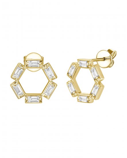 HEXAGON STYLE BAGUETTE DIAMOND STUDS (VE513)