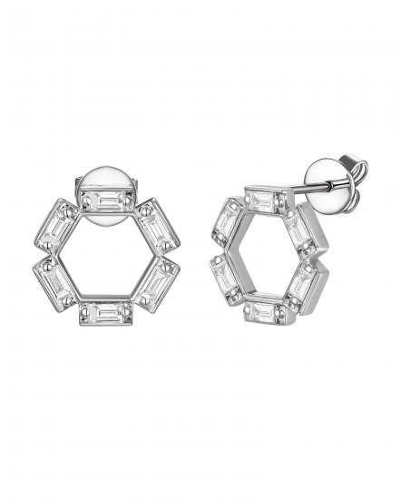 HEXAGON STYLE BAGUETTE DIAMOND STUDS (VE513)