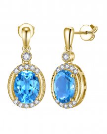 OVAL SWISS BLUE TOPAZ DIAMOND DANGLING (VE522)