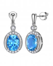 OVAL SWISS BLUE TOPAZ DIAMOND DANGLING (VE522)