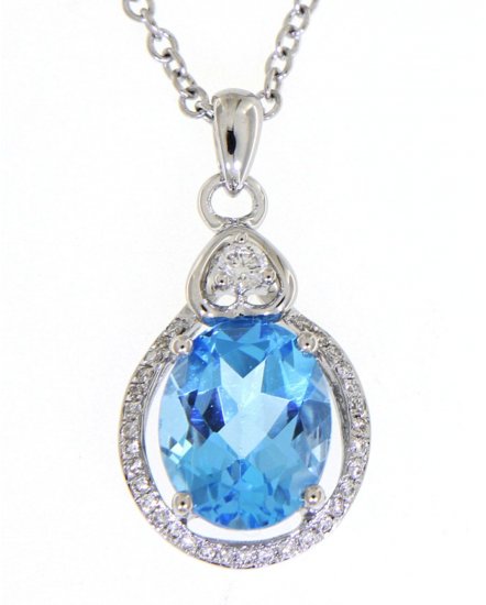 OVAL SWISS BLUE TOPAZ DIAMOND PENDANT (VP270)