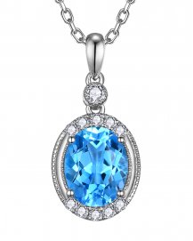 OVAL SWISS BLUE TOPAZ DIAMOND PENDANT (VP522)
