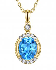 OVAL SWISS BLUE TOPAZ DIAMOND PENDANT (VP522)
